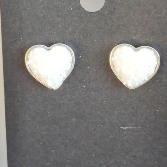 5/$25 Heart Shaped Druzy Earrings White Studs Hearts New Silver New Sparkle - Picture 3 of 6